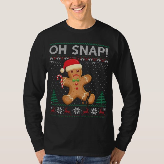 Gingerbrood Man Cookie Ugly Sweater Oh Snap Christ T-shirt (Voorkant)