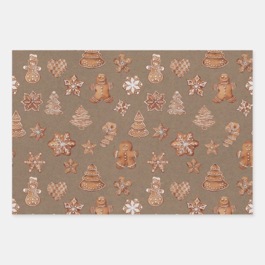 Gingerbrood Man Cookies Cute Kerstmis Inpakpapier Vel (Voorkant)