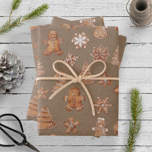 Gingerbrood Man Cookies Cute Kerstmis Inpakpapier Vel