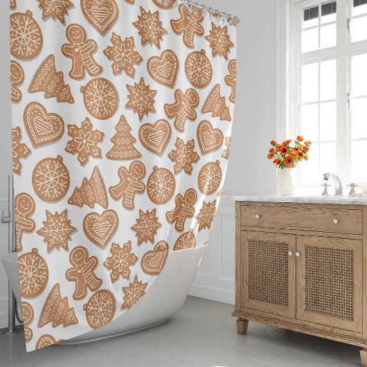 Gingerbrood Man Cookies Cute Whimsical Douchegordijn