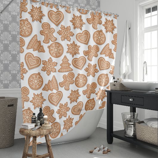 Gingerbrood Man Cookies Cute Whimsical Douchegordijn