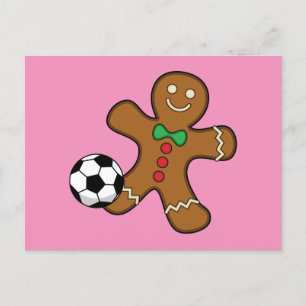 Gingerbrood Man die voetbal speelt Feestdagenkaart
