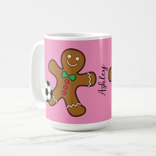 Gingerbrood Man die voetbal speelt | jouw namen to Koffiemok (Voorkant links)