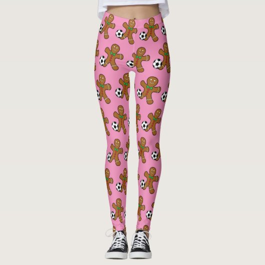 Gingerbrood Man die voetbal speelt Leggings (Voorkant)