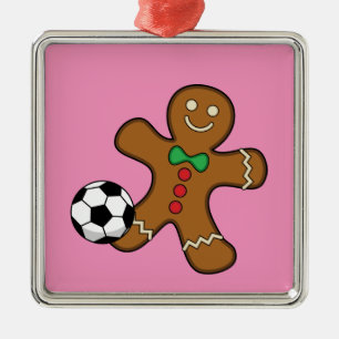 Gingerbrood Man die voetbal speelt Metalen Ornament