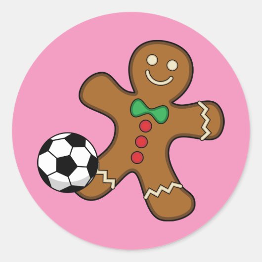 Gingerbrood Man die voetbal speelt Ronde Sticker (Voorkant)