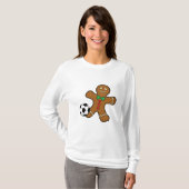 Gingerbrood Man die voetbal speelt T-shirt (Voorkant volledig)
