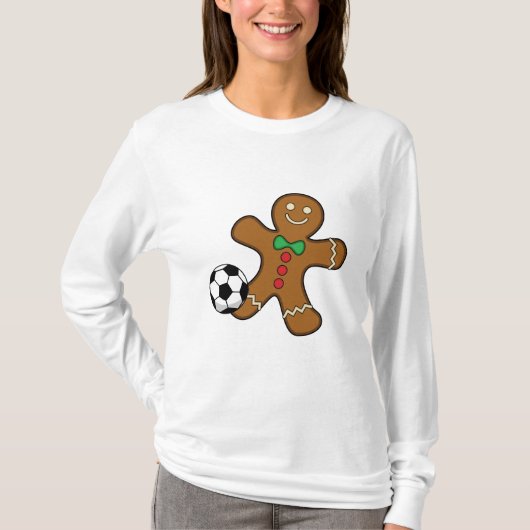 Gingerbrood Man die voetbal speelt T-shirt (Voorkant)