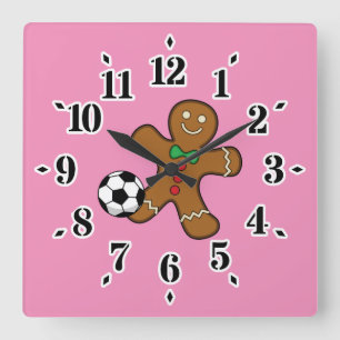 Gingerbrood Man die voetbal speelt Vierkante Klok