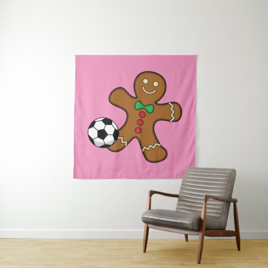 Gingerbrood Man die voetbal speelt Wandkleed (In situ)