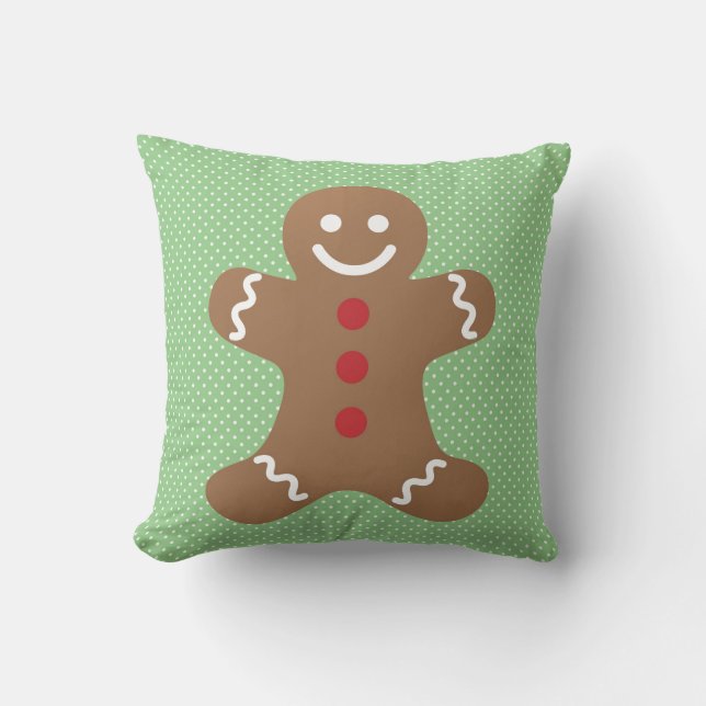Gingerbrood Man en Green Polka Dot Kussen (Voorkant)