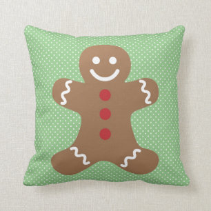 Gingerbrood Man en Green Polka Dot Kussen