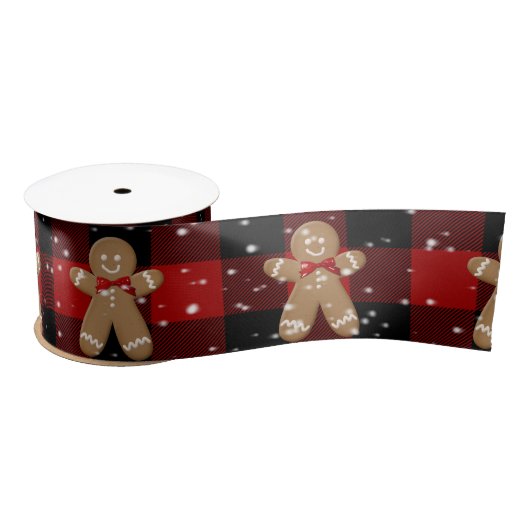 Gingerbrood Man en Snowflakes Satijnen Lint (Spoel)