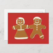 Gingerbrood Man en Vrouw op Rood Briefkaart (Voorkant / Achterkant)
