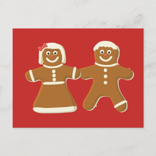 Gingerbrood Man en Vrouw op Rood Briefkaart (Voorkant)
