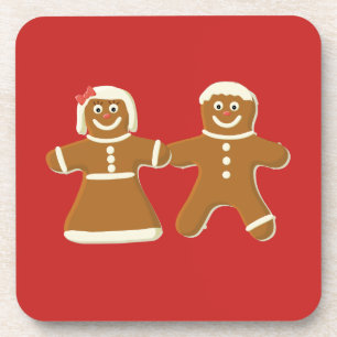Gingerbrood Man en Vrouw op Rood Drankjes Onderzetter