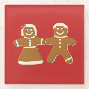 Gingerbrood Man en Vrouw op Rood Glazen Onderzetter