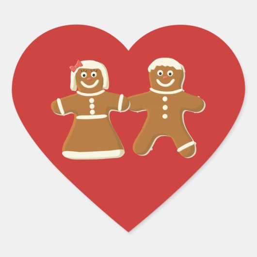 Gingerbrood Man en Vrouw op Rood Hart Sticker (Voorkant)