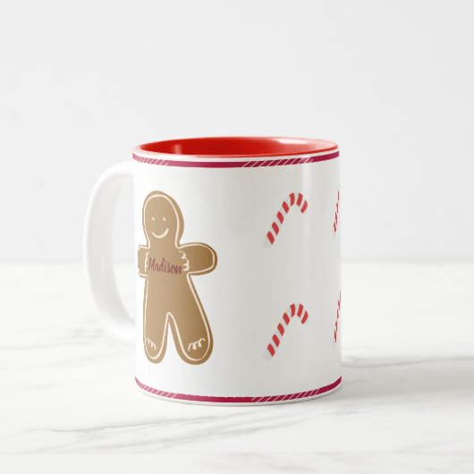Gingerbrood Man Gepersonaliseerd Jongen of Girl Ho Tweekleurige Koffiemok (Voorkant links)