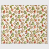 Gingerbrood Man Gold Snowflakes Evergreen Pattern Cadeaupapier (Vlak)