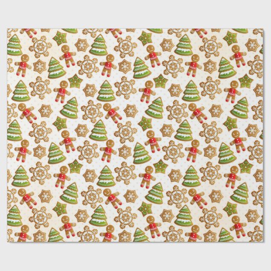 Gingerbrood Man Gold Snowflakes Evergreen Pattern Cadeaupapier (Vlak)