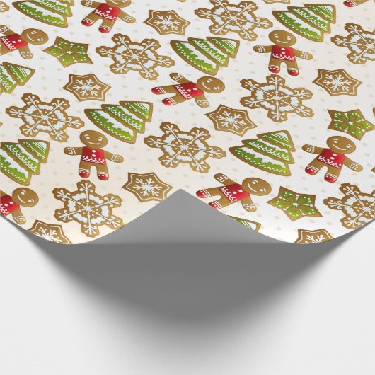 Gingerbrood Man Gold Snowflakes Evergreen Pattern Cadeaupapier (Hoek)