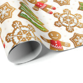 Gingerbrood Man Gold Snowflakes Evergreen Pattern Cadeaupapier (Rol Hoek)