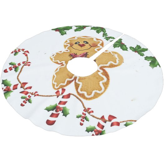 Gingerbrood Man, Holly en Candy Cane Tree Skirt Kerstboom Rok (Gekanteld)