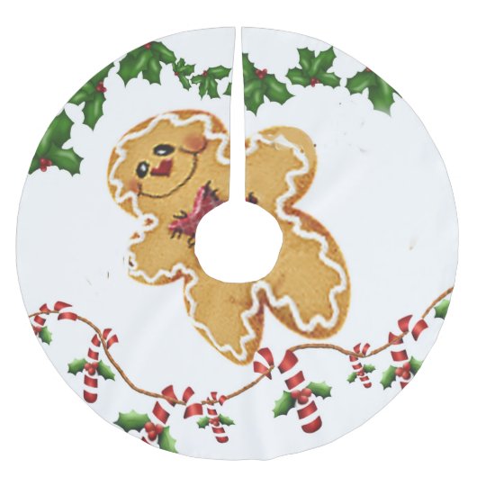 Gingerbrood Man, Holly en Candy Cane Tree Skirt Kerstboom Rok (Voorkant)