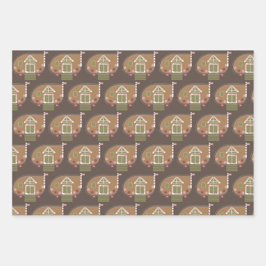 Gingerbrood Man House Kerstmis Snowflakes Brown Inpakpapier Vel (Voorkant 2)