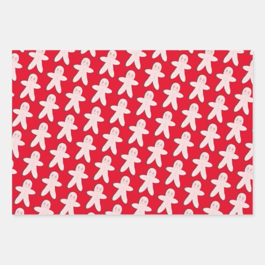 Gingerbrood Man House Kerstmis Snowflakes Red Inpakpapier Vel (Voorkant 3)