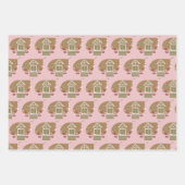 Gingerbrood Man House Kerstmis Snowflakes Roze Inpakpapier Vel (Voorkant 2)