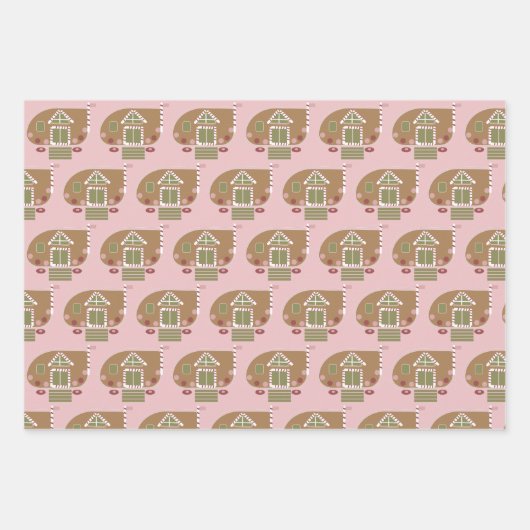 Gingerbrood Man House Kerstmis Snowflakes Roze Inpakpapier Vel (Voorkant 2)