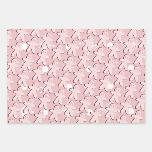 Gingerbrood Man House Kerstmis Snowflakes Roze Inpakpapier Vel (Voorkant)