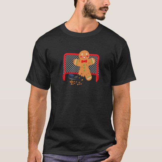 Gingerbrood Man Ice Hockey Kerstmis T-shirt (Voorkant)