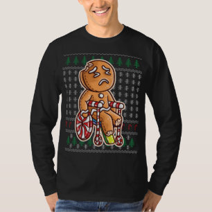 Gingerbrood Man in Wheelstoel Broken Leg Joke Cook T-shirt