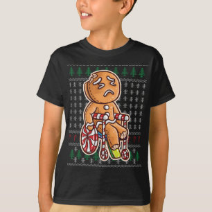 Gingerbrood Man in Wheelstoel Broken Leg Joke Cook T-shirt