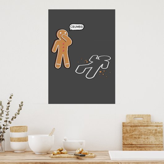 Gingerbrood man Ironic Crime scene "CRUMBS" poster (Keuken)