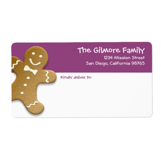 GingerBrood man koekje paarse leuke vakantieschip Etiket (Voorkant)