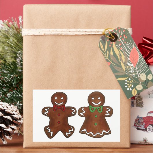 Gingerbrood Man Lady Woman Kerstmis Cookie Rechthoekige Sticker (Feestdagen)