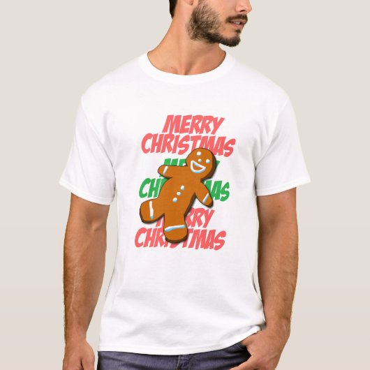 Gingerbrood Man Merry Kerstmis T-shirt (Voorkant)