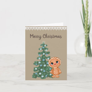 Gingerbrood Man met Blauwe en Groene Boom Kaart