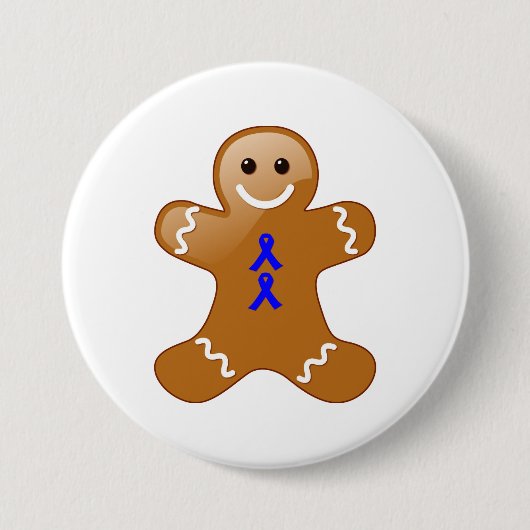 Gingerbrood Man met Blue Awareness Ribbons Ronde Button 7,6 Cm (Voorkant)