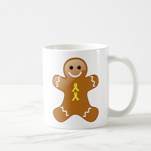 Gingerbrood Man met Gele Bewustheid Ribbons Koffiemok (Rechts)