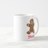 Gingerbrood Man met groene Bowtie en roze Buttonne Koffiemok (Voorkant rechts)