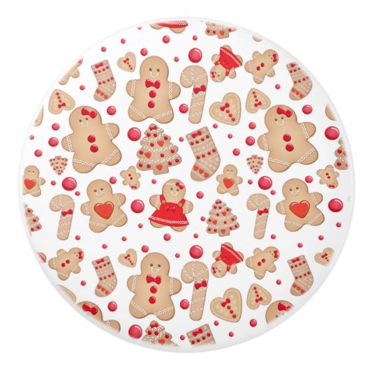 Gingerbrood Man met koekjes Rustic Whimsical Keramische Knop (Voorkant)