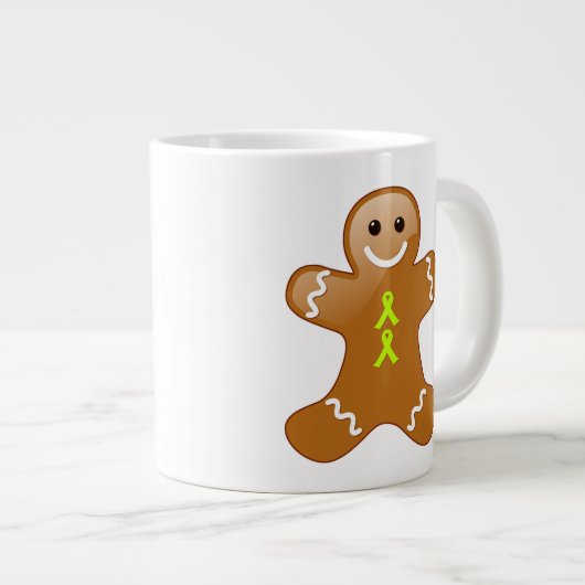 Gingerbrood Man met Lime Green Awareness Ribbons Grote Koffiekop (Voorkant rechts)