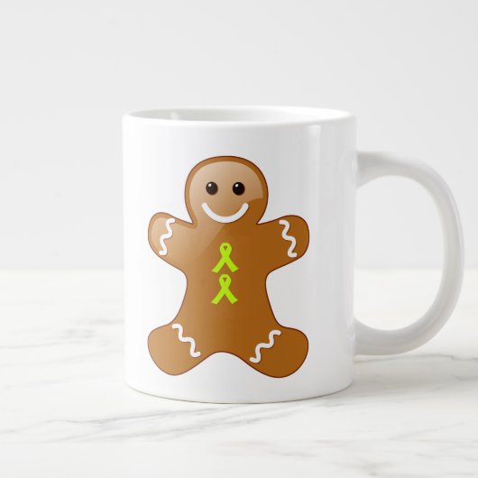 Gingerbrood Man met Lime Green Awareness Ribbons Grote Koffiekop (Rechts)