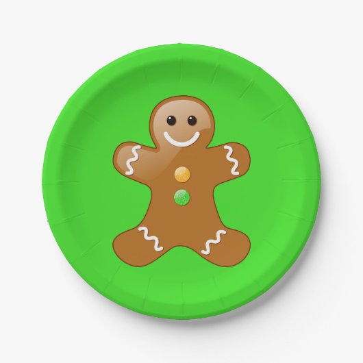 Gingerbrood Man met Oranje en groene Buttonnen Papieren Bordje (Voorkant)