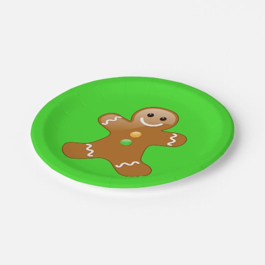 Gingerbrood Man met Oranje en groene Buttonnen Papieren Bordje (Gekanteld)